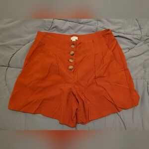 LOFT High Waist Rust Shorts with Button Detail